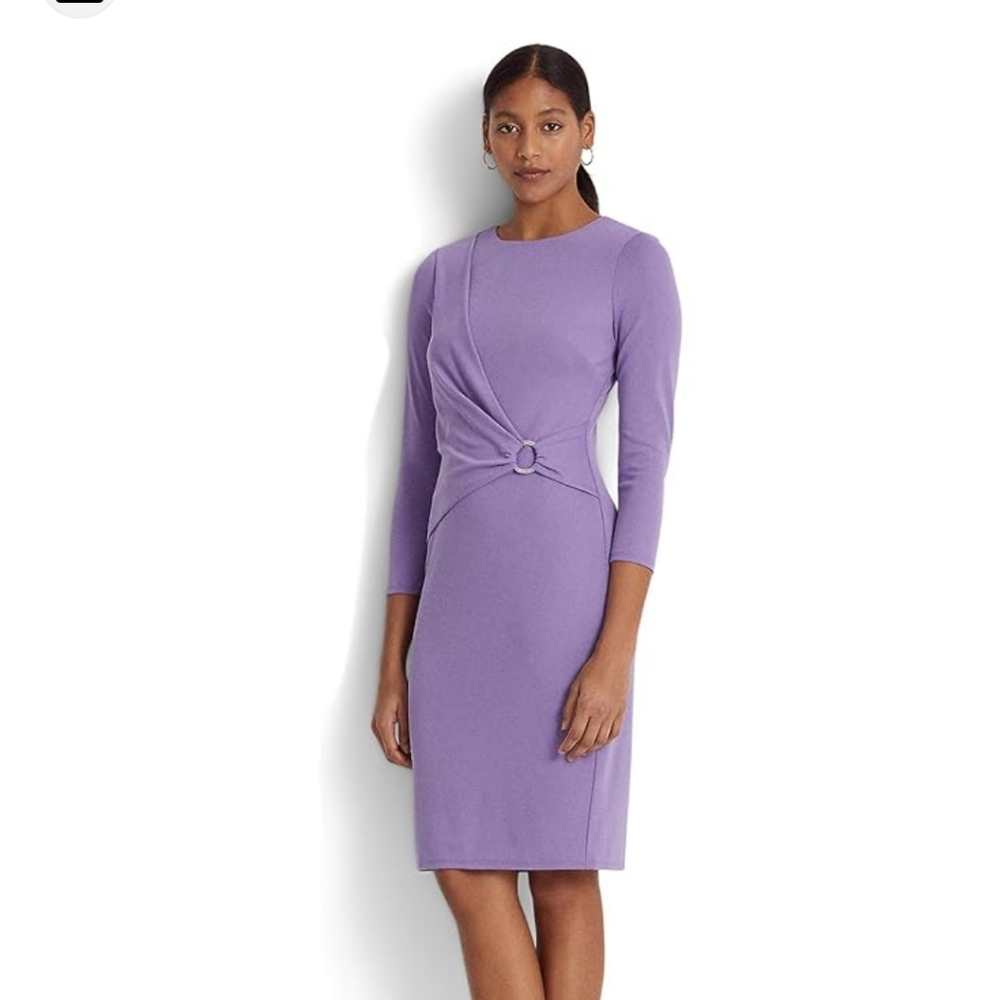 Lauren Ralph Lauren Stretch 3/4 Sleeves Crewneck Formal Wisteria Dress - Picture 2 of 13